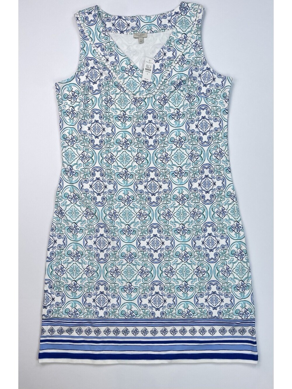 NWT Talbots Sleeveless Shift Dress Size X Mediterranean Mosaic Tile Blue Resort